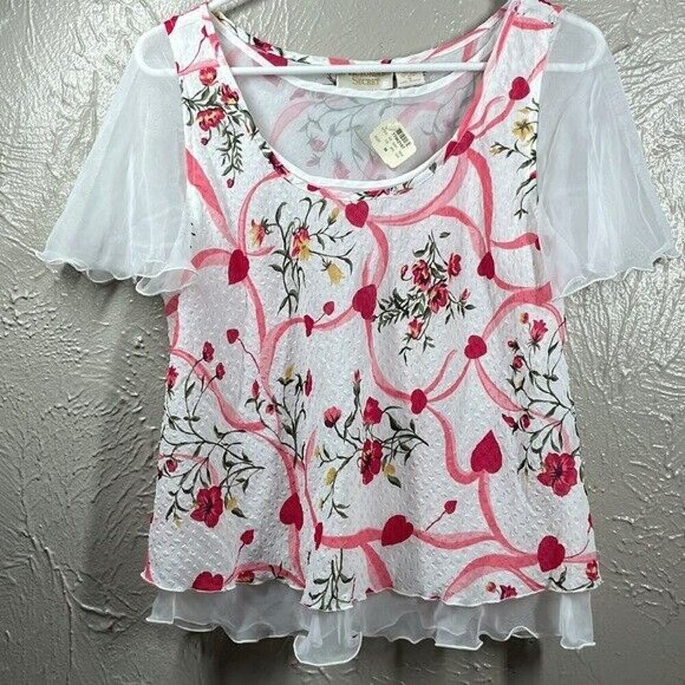 Victoria's‎ Secret Top flutter sleeve hearts flowers size medium - Picture 3 of 5